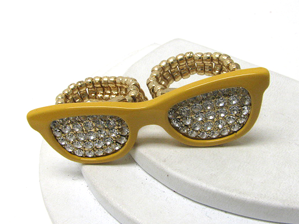 Crystal stud sun glasses dual finger stretch ring