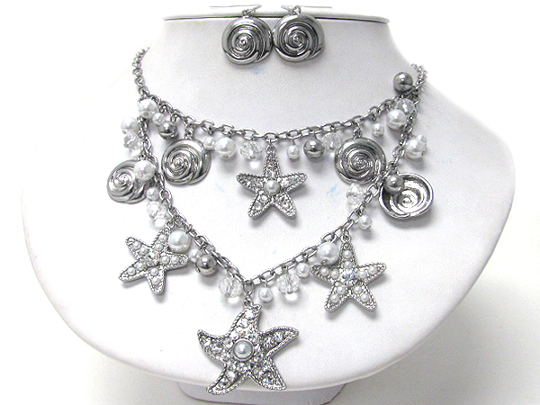 Crystal stud sea life theme necklace earring set
