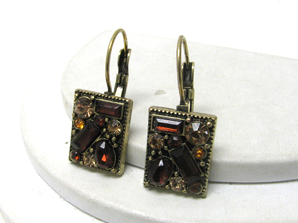 Multi shape crystal deco square french clip earring