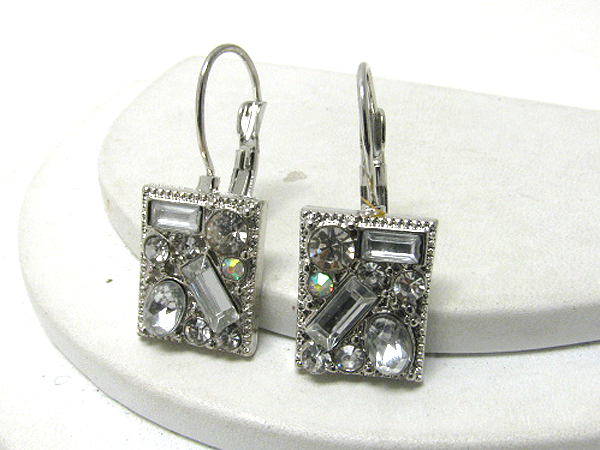 Multi shape crystal deco square french clip earring