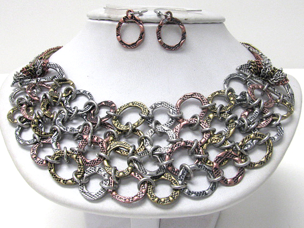 Multi metal hoop link necklace earring set - hoops