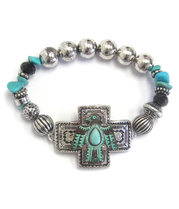 Aztec pattern thunderbird cross stretch bracelet -western