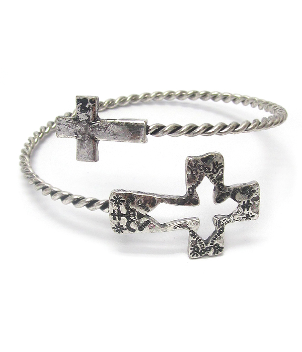 Textured cross wire bangle bracelet