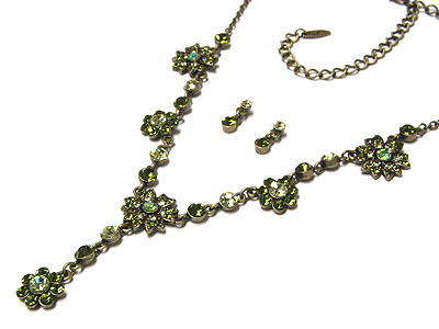 Austrian crystal flower y drop necklace and earring set