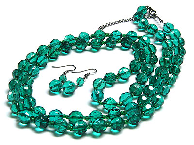 High quality genuine glass beads 32 inch long necklace and earring set