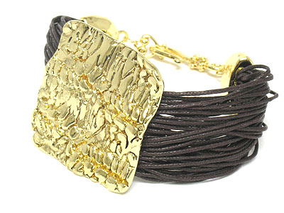 Hammered square metal multi strand cord bracelet