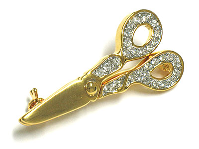 Hair shop theme crystal scissors brooch