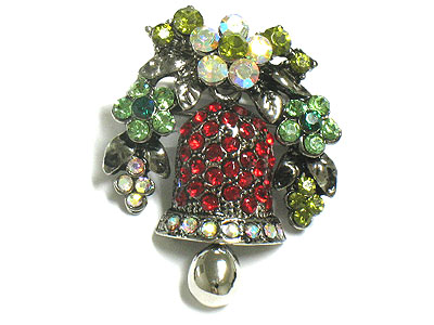 Christmas theme crystal bell and flower pin