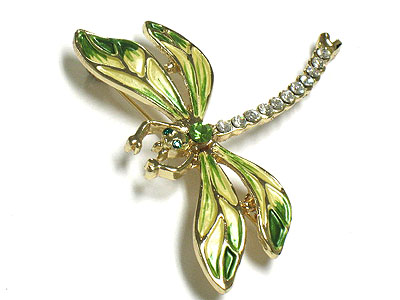 Crystal tailed dragonfly brooch or pin