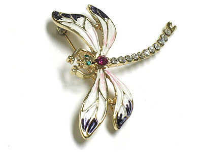 Crystal tailed dragonfly brooch or pin