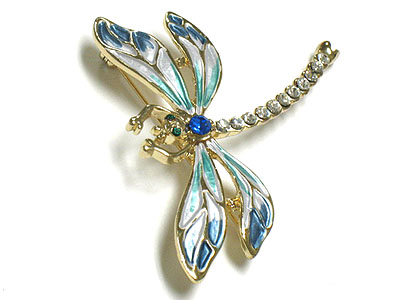 Crystal tailed dragonfly brooch or pin