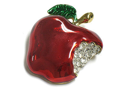 Back to school theme crystal apple brooch