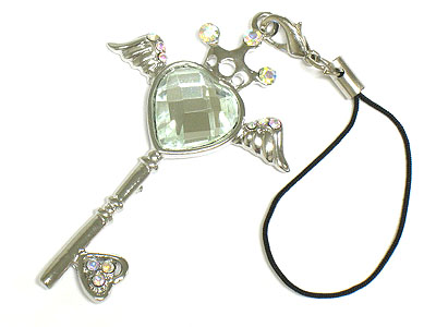 Crystal flying key cellphone charm