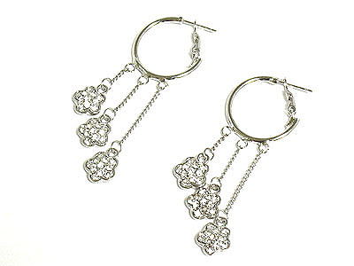 Three crystal flower dangle earring