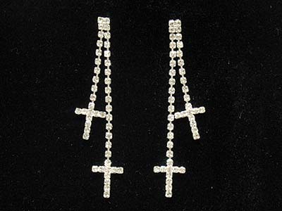 Boutique style rhinestone two cross strand dnagles earring