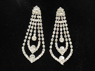 Boutique style rhinestone dual tear pattern drop earring