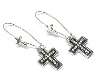 Crystal cross dangle large hoop earring  - hoops