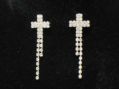 Rhinestone dense cross and two line drop earring