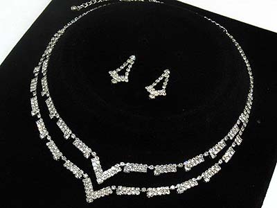 Rhinestone double strand necklace and earring set