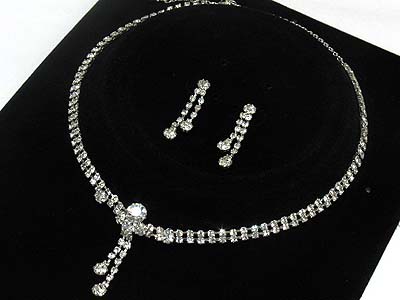 Rhinestone y drop necklace and earring set