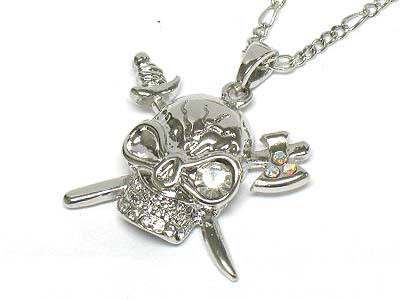 Crystal paved pirate skull pendant necklace