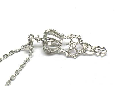 Crystal deco crowned key pendant necklace