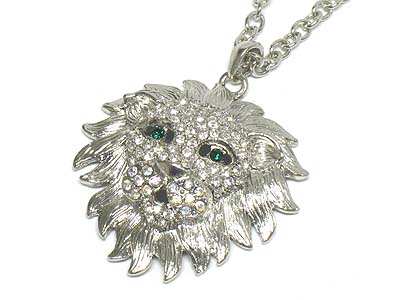 Crystal deco lion face pendant necklace