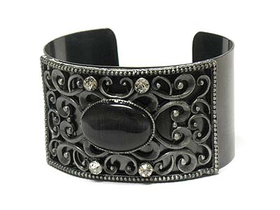 Crystal and metal deco hematite metal cuff bangle