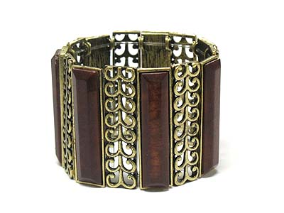 Formica and metal filigree wide stretch bracelet