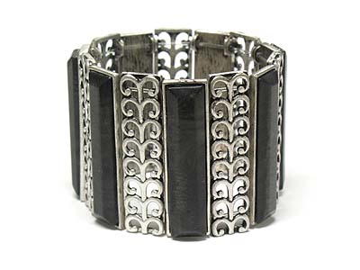 Formica and metal filigree wide stretch bracelet