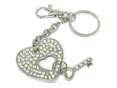 Crystal crown heart and key dangle key chain charm