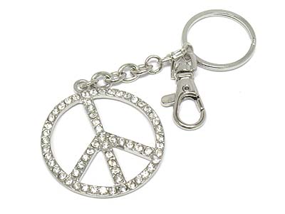 Crystal peace sign key chain charm