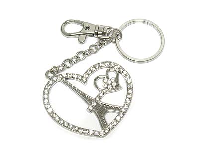 Crystal eiffel tower in heart key chain charm