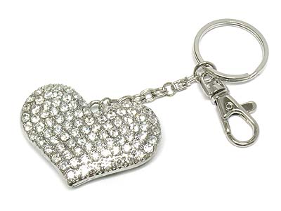 Crystal large heart key chain charm