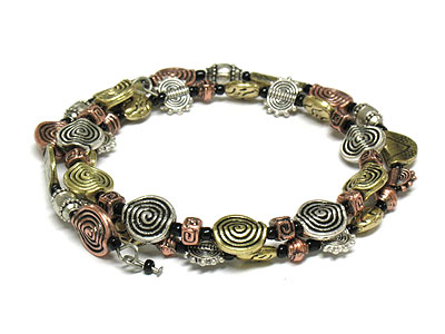 Antique look multi color metal coiled stretch bracelet