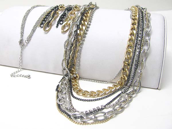 Mixed metal chain long necklace earirng set