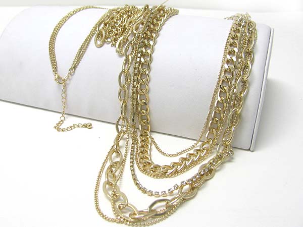 Mixed metal chain long necklace earirng set