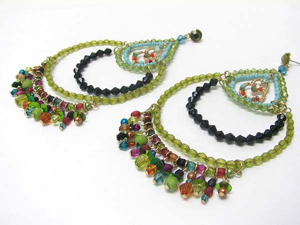 Large multi color small beads deco frame and charms earring?