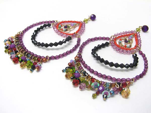 Large multi color small beads deco frame and charms earring?