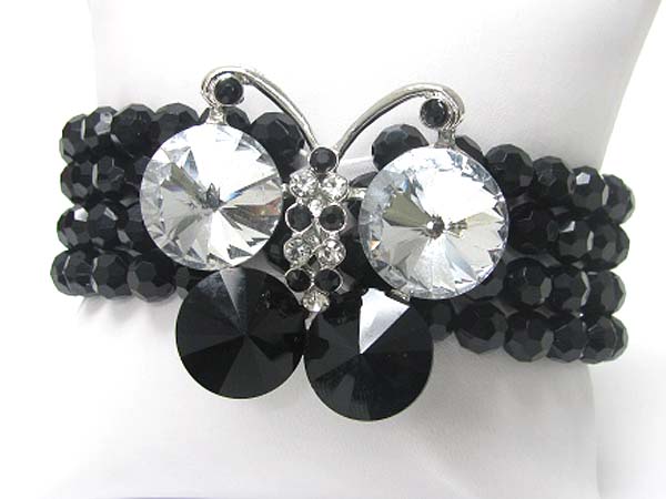 Crystal butterfly top multi row beads stretch bracelet