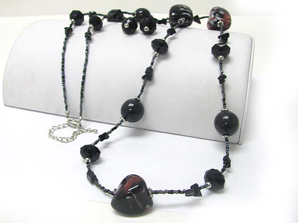 Ceramic stone and mixed beads long chain necklace earring set