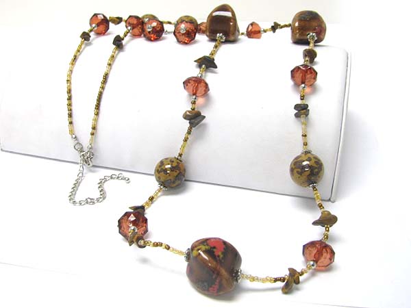 Ceramic stone and mixed beads long chain necklace earring set