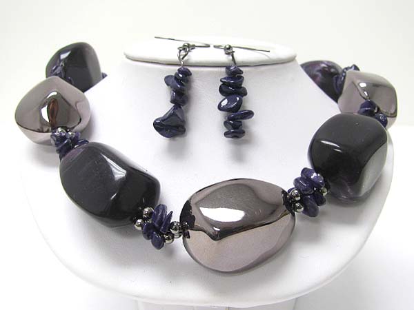 Bulky ceramic stone link necklace earring set