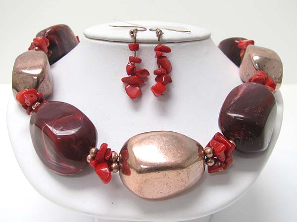 Bulky ceramic stone link necklace earring set