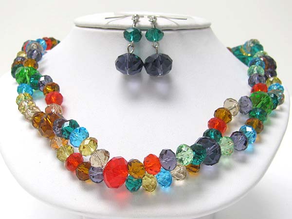 Facet glass beads link necklace earring set