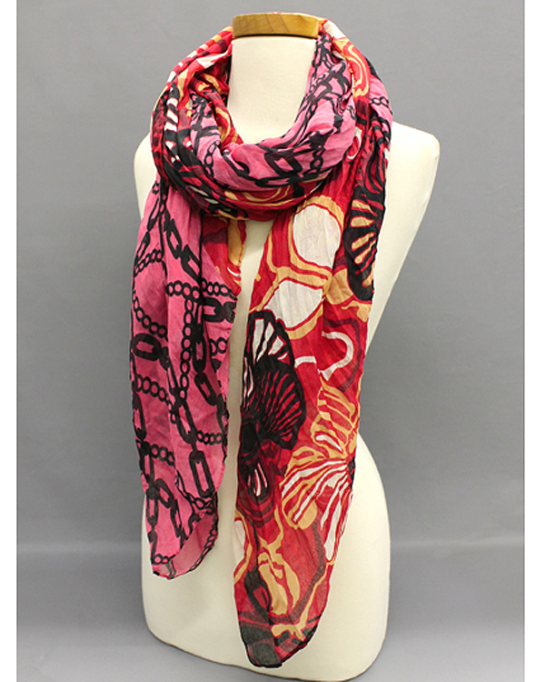 Extra wide chain and floral print fall crinkle scarf