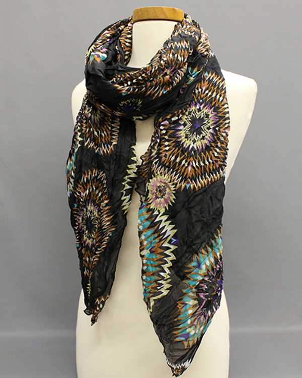 Extra wide fireworks print fall crinkle scarf