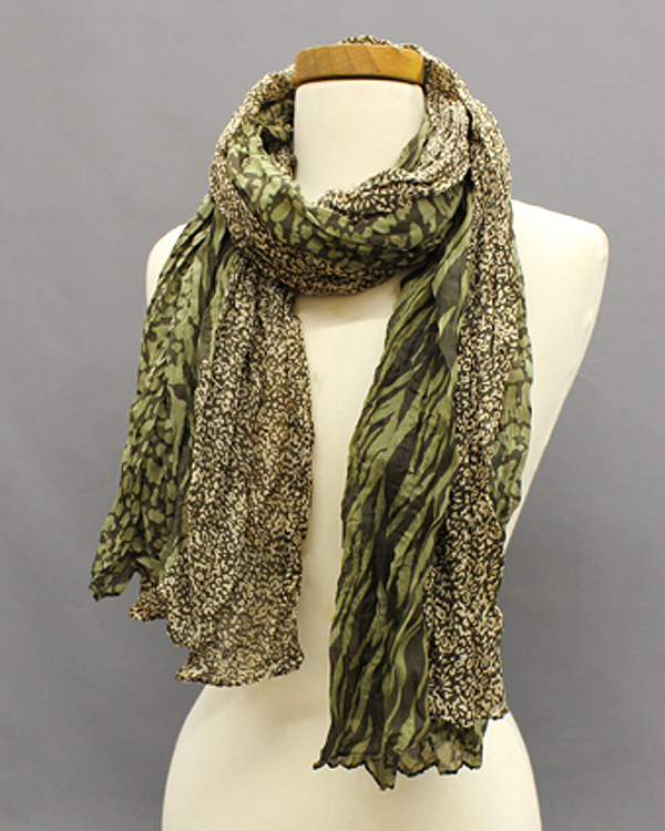 Extra wide double animal print fall crinkle scarf