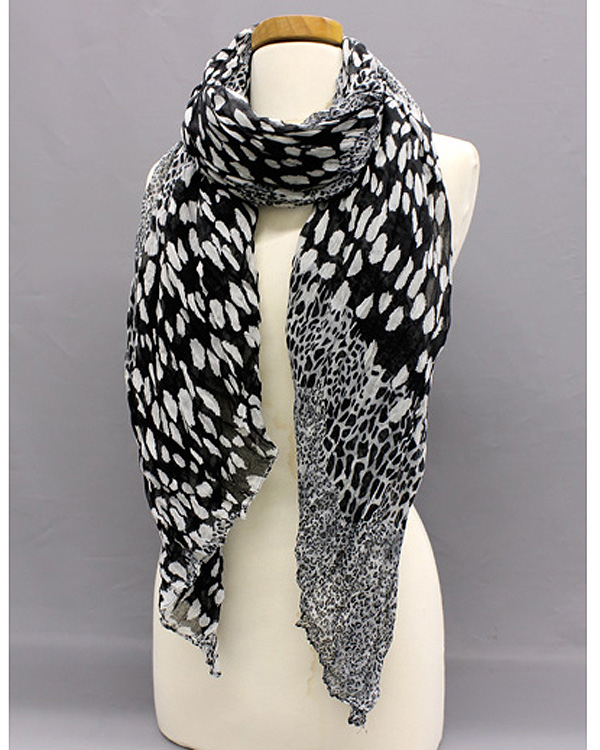 Extra wide mixed animal print fall crinkle scarf