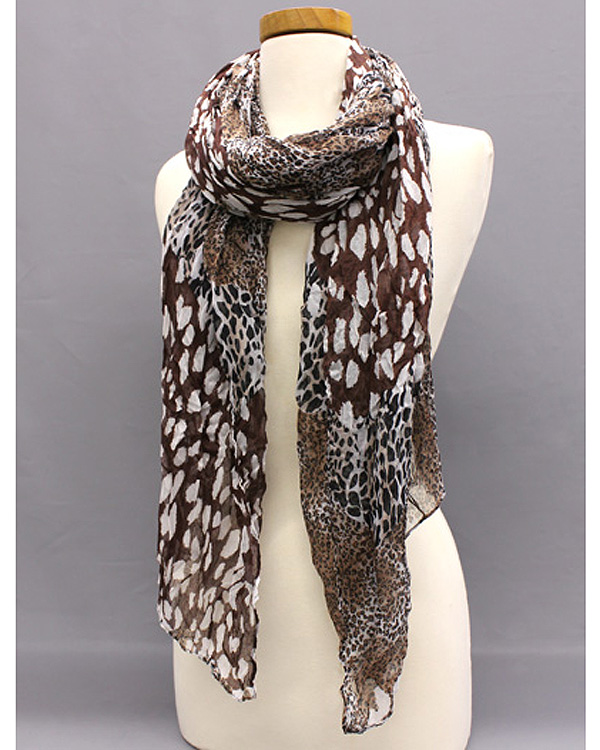 Extra wide mixed animal print fall crinkle scarf